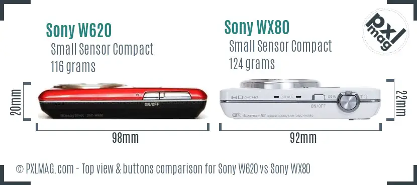 Sony W620 vs Sony WX80 top view buttons comparison