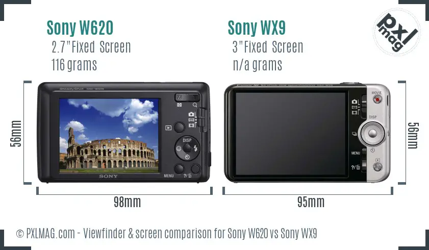 Sony W620 vs Sony WX9 Screen and Viewfinder comparison
