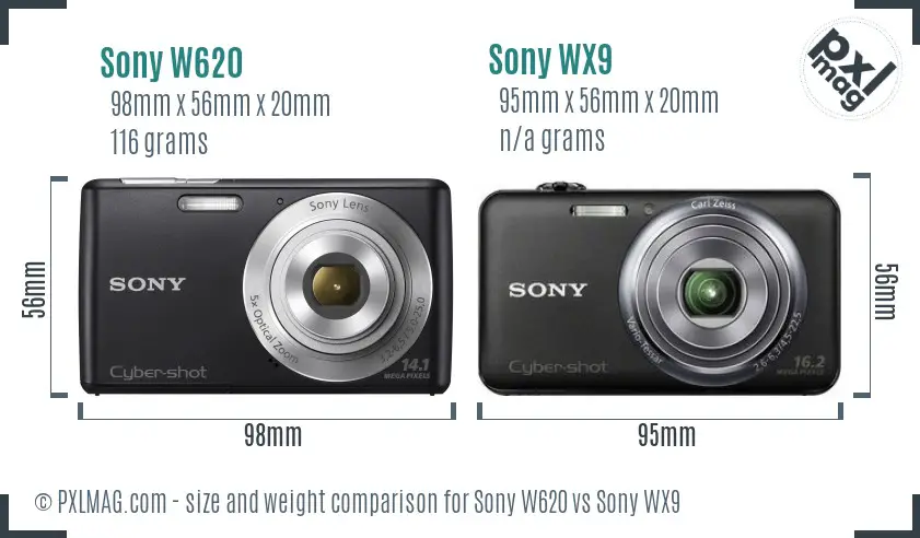 Sony W620 vs Sony WX9 size comparison