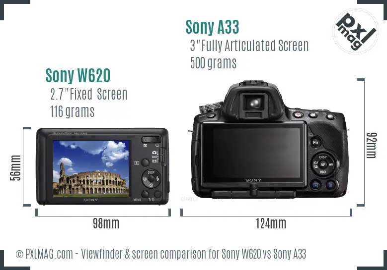 Sony W620 vs Sony A33 Screen and Viewfinder comparison