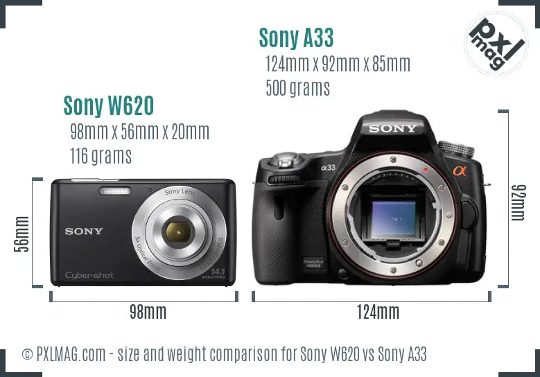 Sony W620 vs Sony A33 size comparison