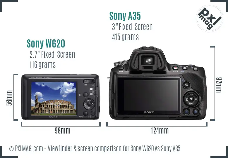Sony W620 vs Sony A35 Screen and Viewfinder comparison