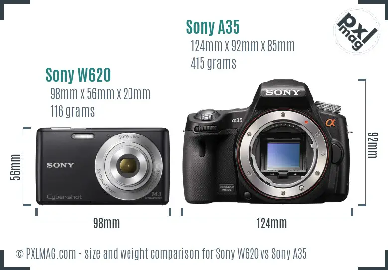 Sony W620 vs Sony A35 size comparison