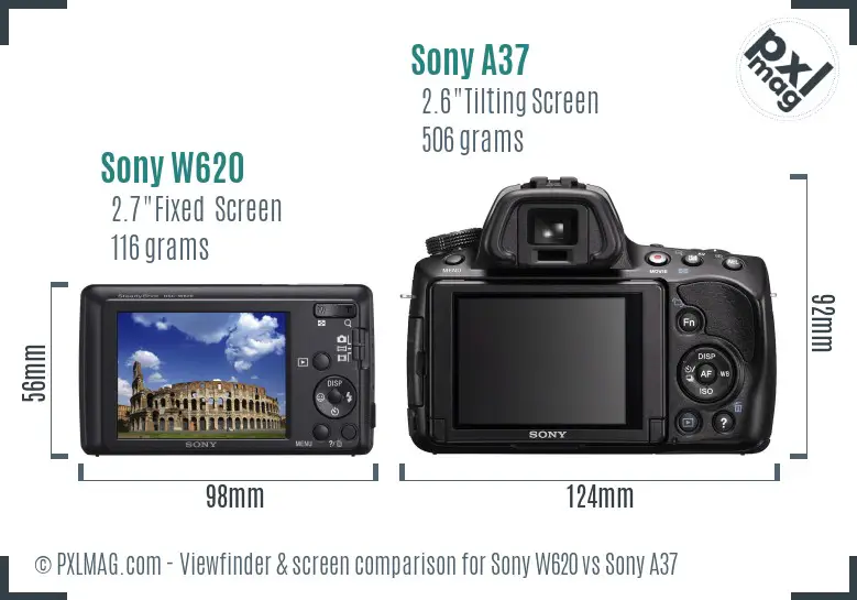 Sony W620 vs Sony A37 Screen and Viewfinder comparison