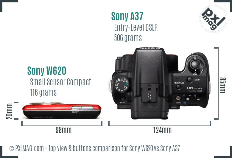 Sony W620 vs Sony A37 top view buttons comparison