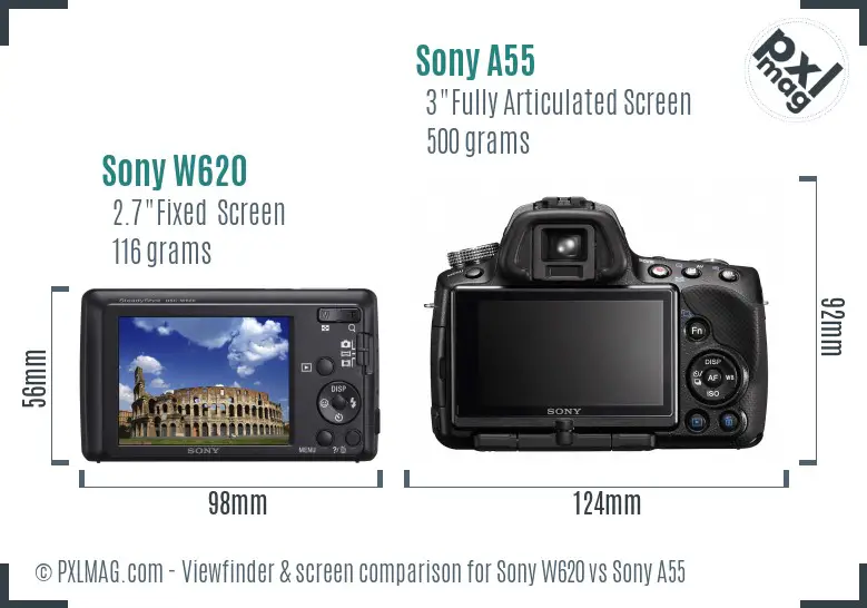 Sony W620 vs Sony A55 Screen and Viewfinder comparison