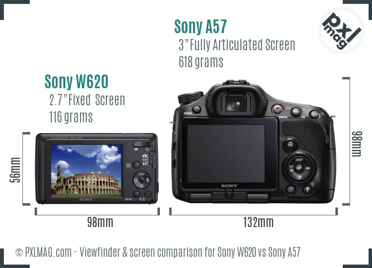 Sony W620 vs Sony A57 Screen and Viewfinder comparison