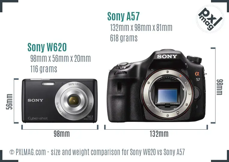 Sony W620 vs Sony A57 size comparison