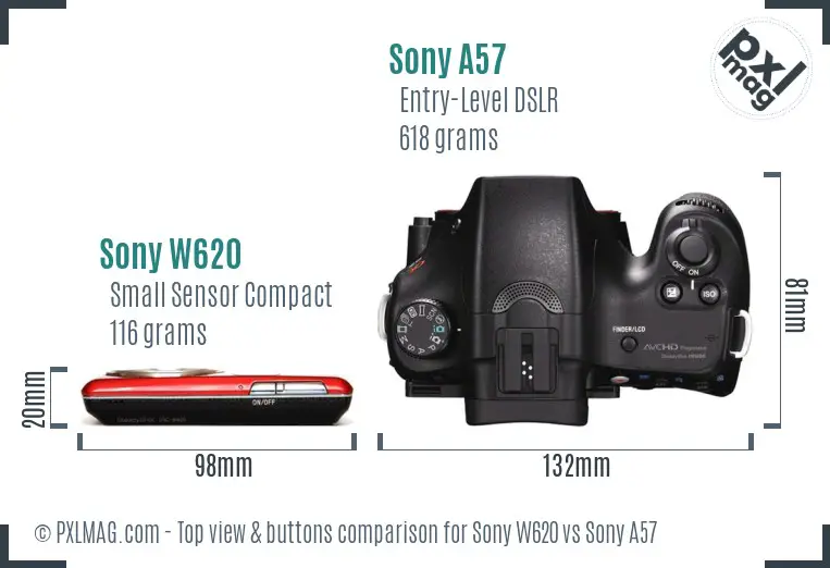 Sony W620 vs Sony A57 top view buttons comparison
