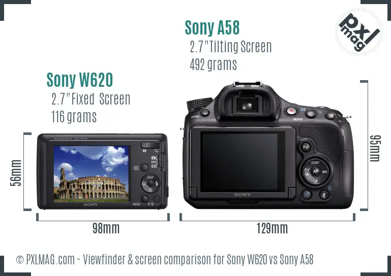 Sony W620 vs Sony A58 Screen and Viewfinder comparison