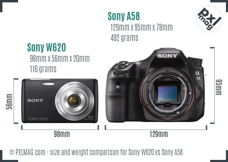 Sony W620 vs Sony A58 size comparison