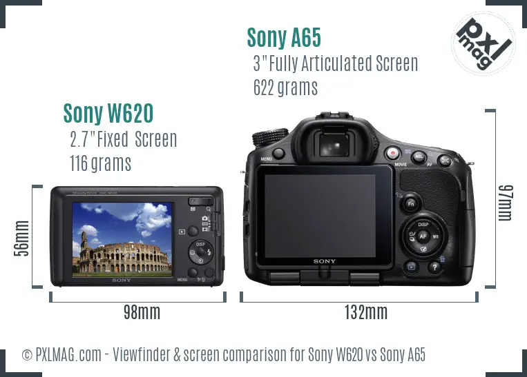 Sony W620 vs Sony A65 Screen and Viewfinder comparison