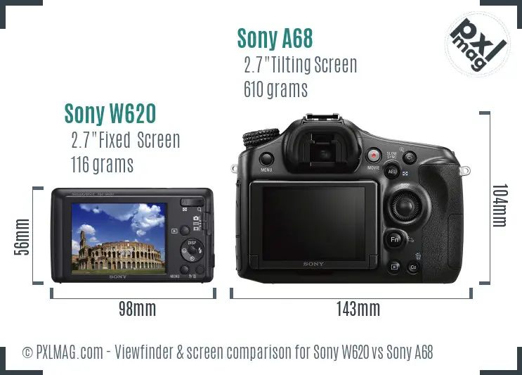 Sony W620 vs Sony A68 Screen and Viewfinder comparison
