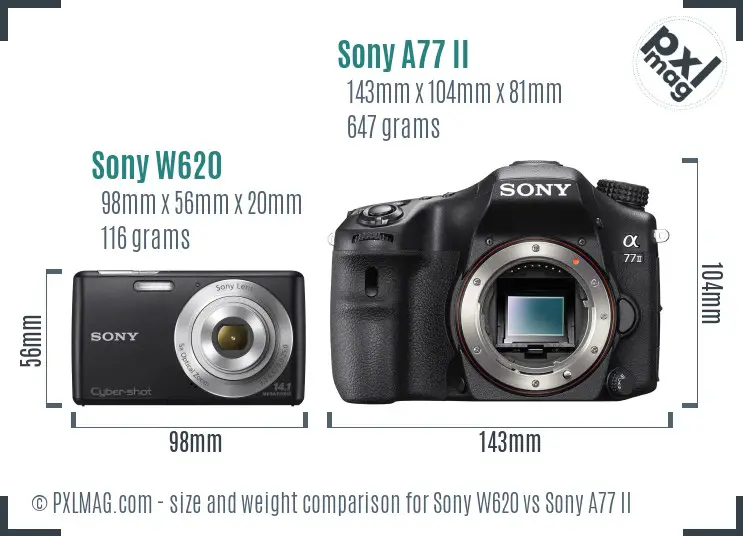 Sony W620 vs Sony A77 II size comparison