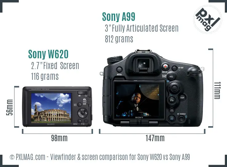 Sony W620 vs Sony A99 Screen and Viewfinder comparison