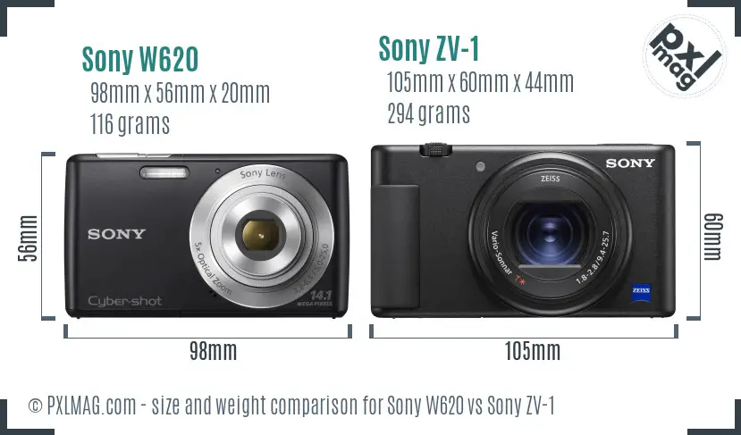 Sony W620 vs Sony ZV-1 size comparison