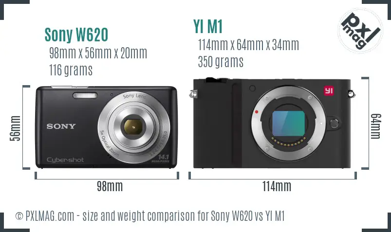 Sony W620 vs YI M1 size comparison