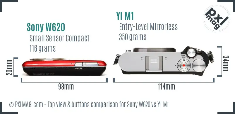 Sony W620 vs YI M1 top view buttons comparison