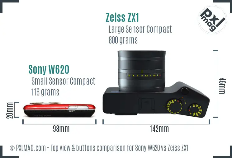 Sony W620 vs Zeiss ZX1 top view buttons comparison