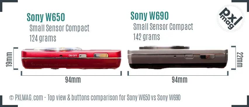 Sony W650 vs Sony W690 top view buttons comparison