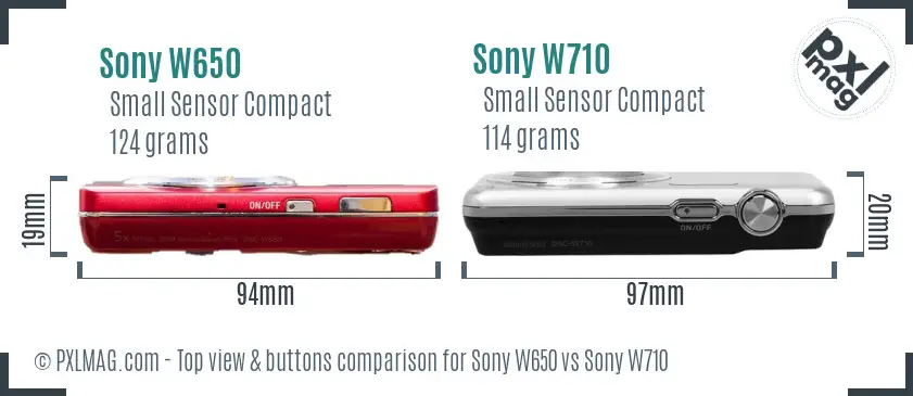 Sony W650 vs Sony W710 top view buttons comparison
