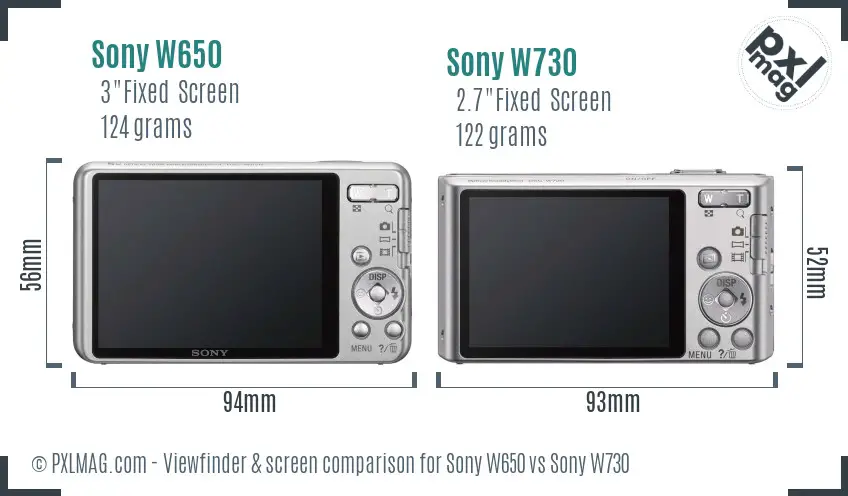 Sony W650 vs Sony W730 Screen and Viewfinder comparison
