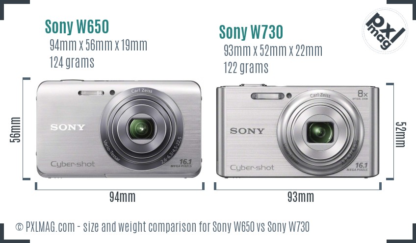 Sony W650 vs Sony W730 size comparison