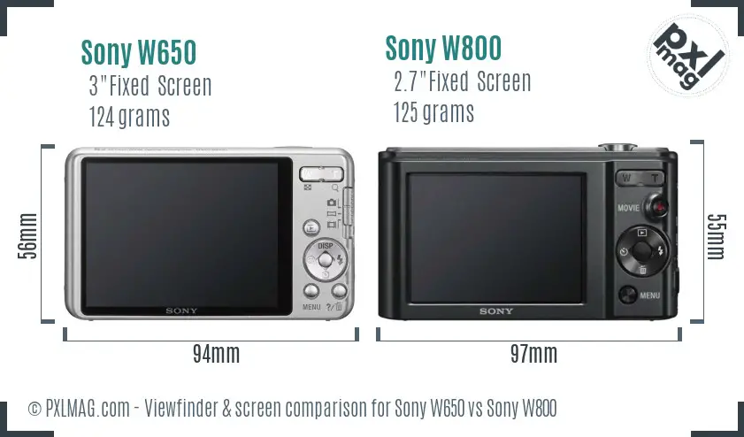 Sony W650 vs Sony W800 Screen and Viewfinder comparison