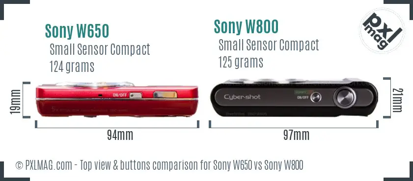 Sony W650 vs Sony W800 top view buttons comparison