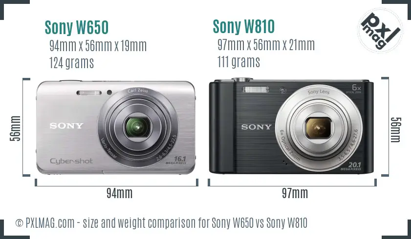 Sony W650 vs Sony W810 size comparison