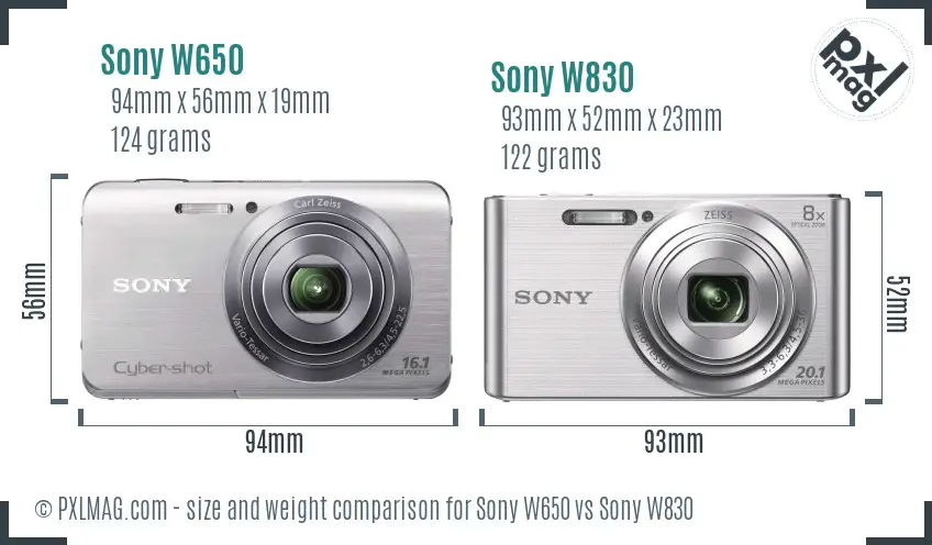 Sony W650 vs Sony W830 size comparison