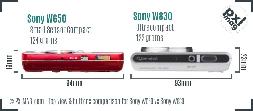 Sony W650 vs Sony W830 top view buttons comparison