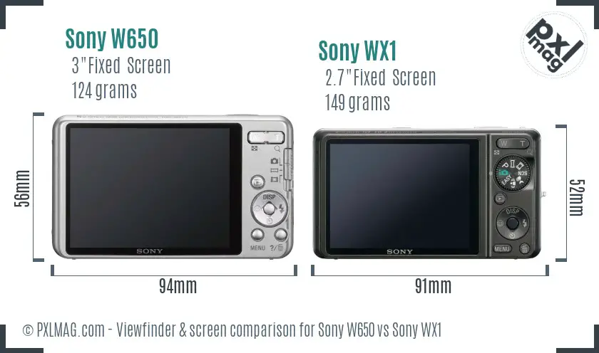 Sony W650 vs Sony WX1 Screen and Viewfinder comparison