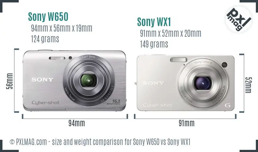 Sony W650 vs Sony WX1 size comparison