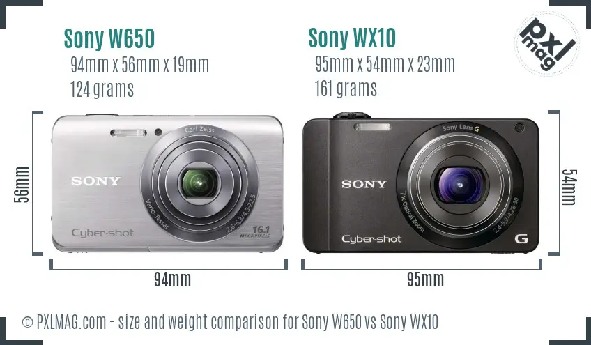 Sony W650 vs Sony WX10 size comparison