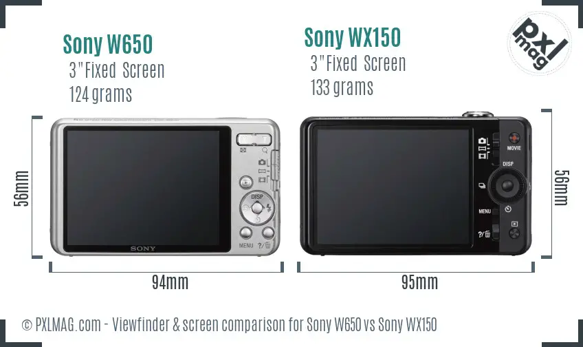 Sony W650 vs Sony WX150 Screen and Viewfinder comparison