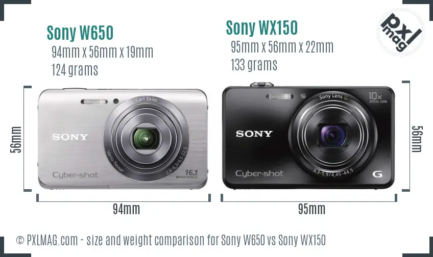 Sony W650 vs Sony WX150 size comparison