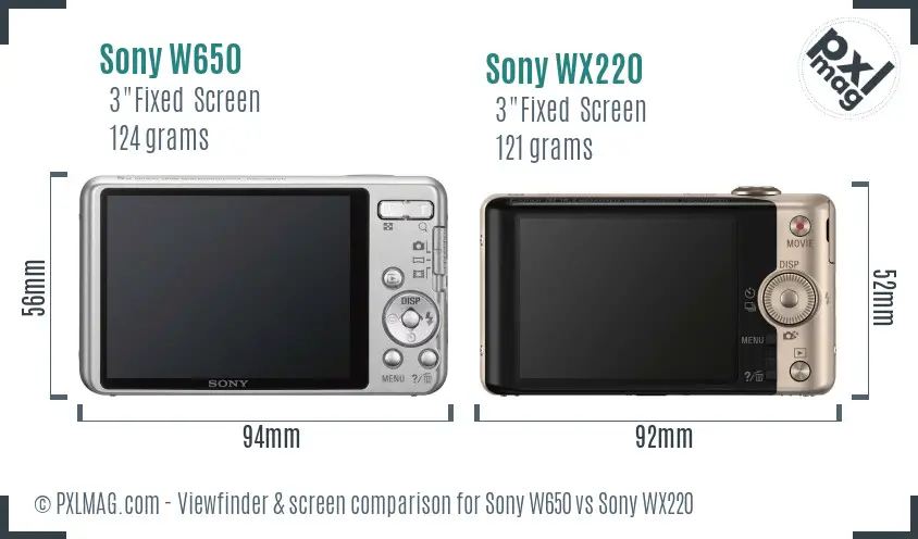 Sony W650 vs Sony WX220 Screen and Viewfinder comparison