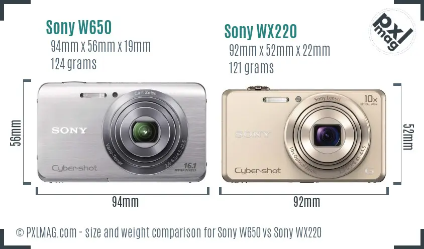 Sony W650 vs Sony WX220 size comparison
