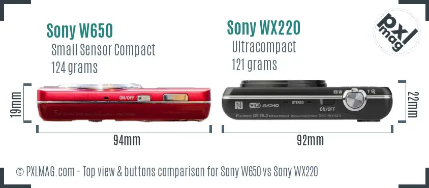 Sony W650 vs Sony WX220 top view buttons comparison