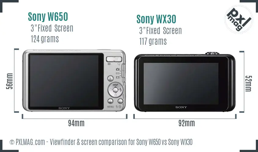 Sony W650 vs Sony WX30 Screen and Viewfinder comparison