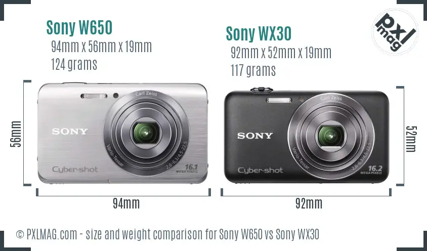 Sony W650 vs Sony WX30 size comparison