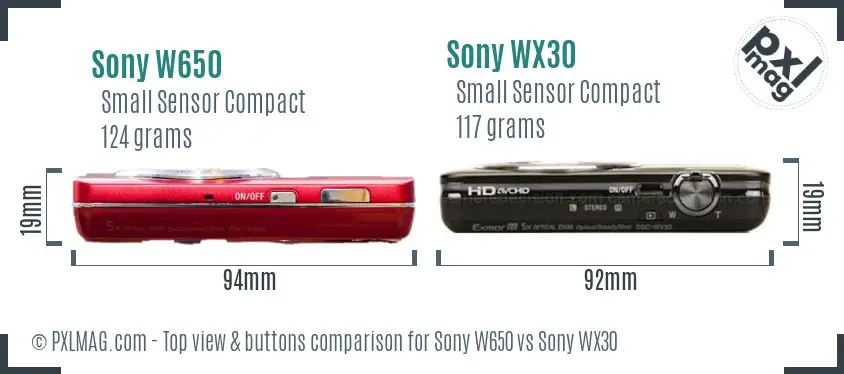 Sony W650 vs Sony WX30 top view buttons comparison