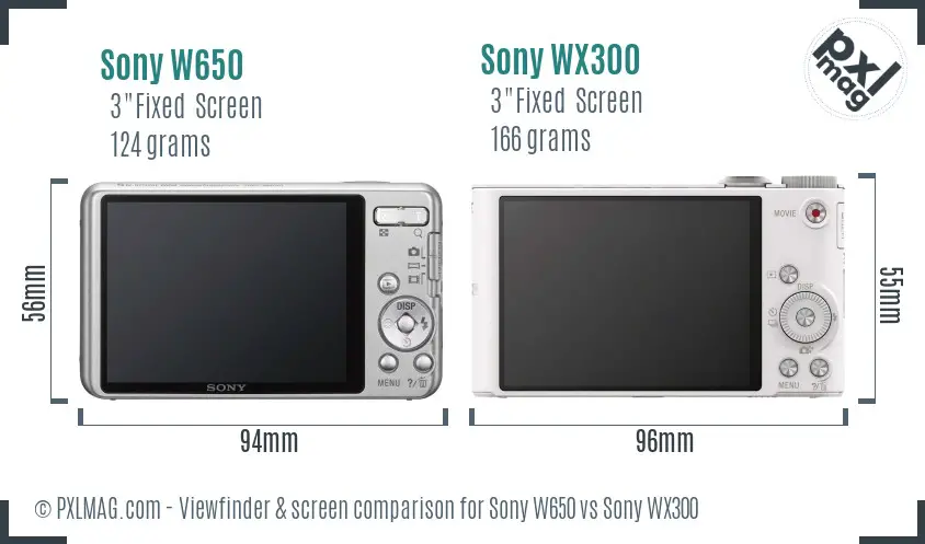 Sony W650 vs Sony WX300 Screen and Viewfinder comparison