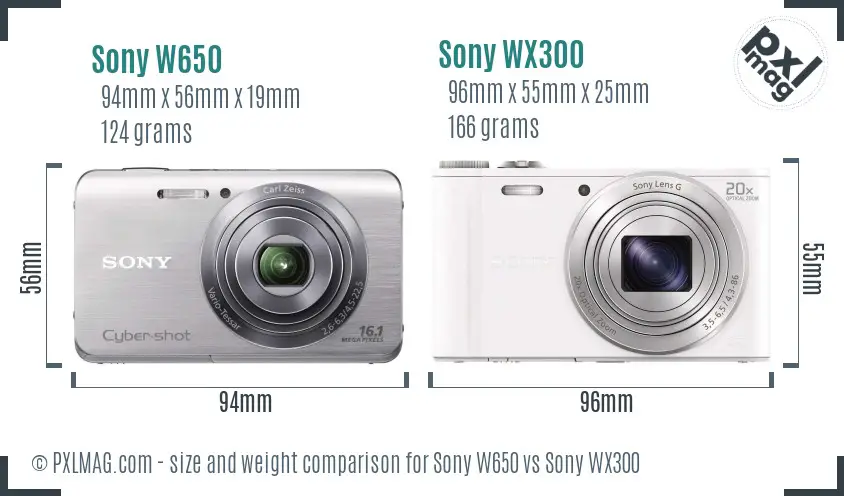 Sony W650 vs Sony WX300 size comparison