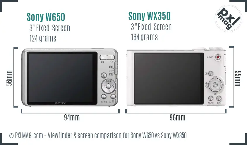 Sony W650 vs Sony WX350 Screen and Viewfinder comparison
