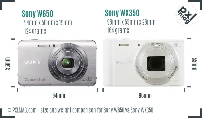 Sony W650 vs Sony WX350 size comparison