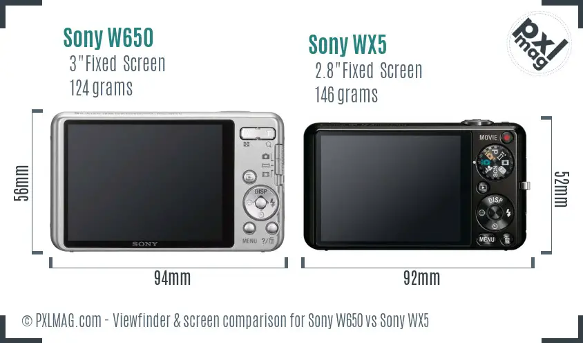 Sony W650 vs Sony WX5 Screen and Viewfinder comparison
