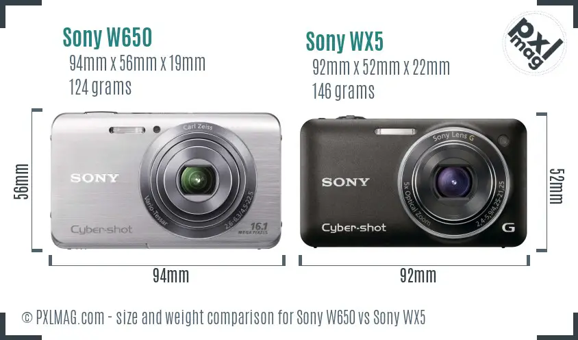 Sony W650 vs Sony WX5 size comparison