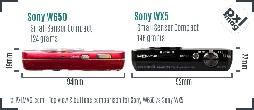 Sony W650 vs Sony WX5 top view buttons comparison